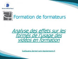 Formation de formateurs Analyse des effets sur les