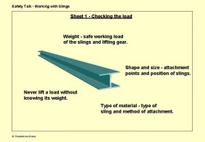 Safety Talk Working with Slings Sheet 1 Checking