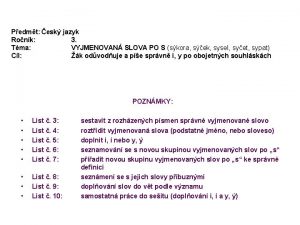 Pedmt esk jazyk Ronk 3 Tma VYJMENOVAN SLOVA