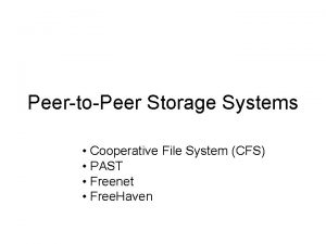 PeertoPeer Storage Systems Cooperative File System CFS PAST