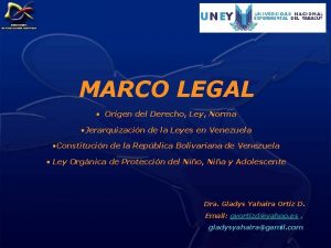 MARCO LEGAL Origen del Derecho Ley Norma Jerarquizacin