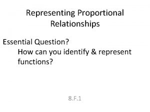 Representing Proportional Relationships Essential Question How can you