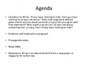 Agenda Invitation to Write If you have nothing