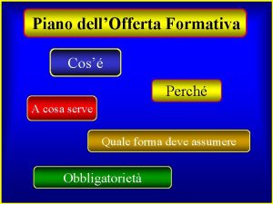 Piano dellOfferta Formativa Cos Perch A cosa serve