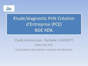 Etudediagnostic Prt Cration dEntreprise PCE BGE ADIL Etude