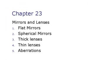 Chapter 23 Mirrors and Lenses 1 Flat Mirrors