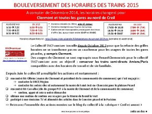 BOULEVERSEMENT DES HORAIRES DES TRAINS 2015 A compter