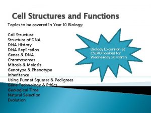 Cell Structures and Functions Topics to be covered