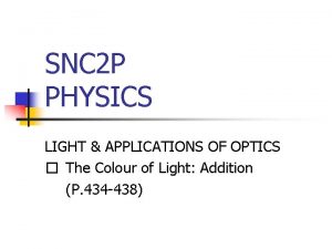 SNC 2 P PHYSICS LIGHT APPLICATIONS OF OPTICS