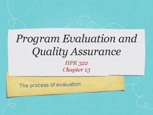 Program Evaluation and Quality Assurance HPR 322 Chapter