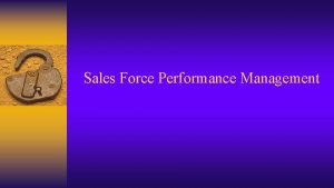 Sales Force Performance Management Role of Performance Management