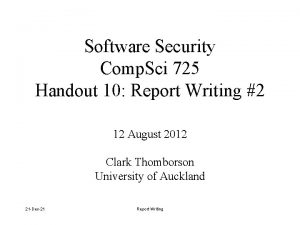 Software Security Comp Sci 725 Handout 10 Report