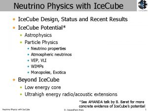 Neutrino Physics with Ice Cube Ice Cube Design