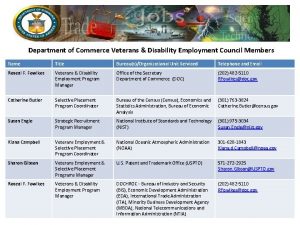 Department of Commerce Veterans Disability Employment Council Members