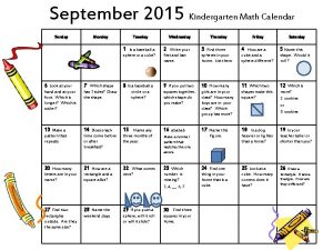 September 2015 Kindergarten Math Calendar Sunday Monday Tuesday