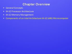 Chapter Overview General Concepts IA32 Processor Architecture IA32