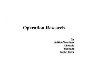 Operation Research By Anitha Chandran Chitra R Radha