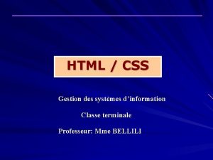 HTML CSS Gestion des systmes dinformation Classe terminale