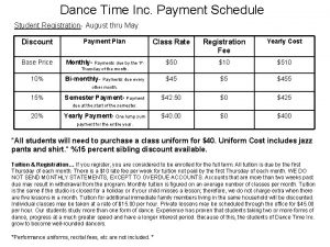 Dance Time Inc Payment Schedule Student Registration August