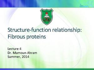 Structurefunction relationship Fibrous proteins Lecture 4 Dr Mamoun