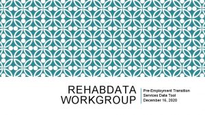 REHABDATA WORKGROUP PreEmployment Transition Services Data Tool December