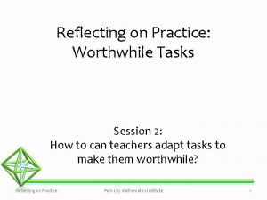 Reflecting on Practice Worthwhile Tasks Session 2 How
