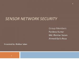 1 SENSOR NETWORK SECURITY Group Members Pardeep Kumar