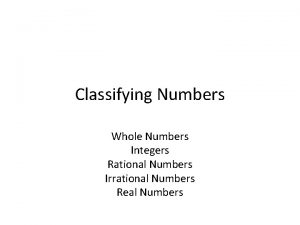 Classifying Numbers Whole Numbers Integers Rational Numbers Irrational