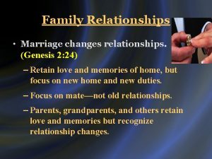 Family Relationships Marriage changes relationships Genesis 2 24