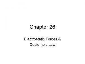 Chapter 26 Electrostatic Forces Coulombs Law Electric force