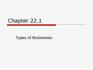 Chapter 22 1 Types of Businesses Proprietorships o