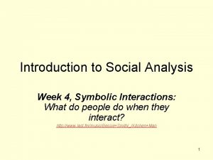 Introduction to Social Analysis Week 4 Symbolic Interactions