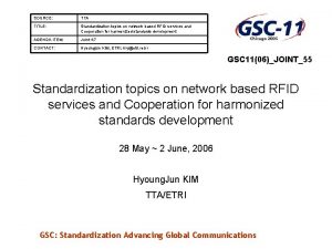SOURCE TTA TITLE Standardization topics on network based