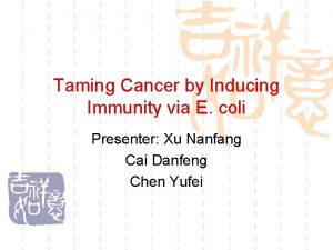 Taming Cancer by Inducing Immunity via E coli