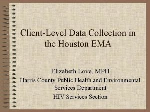 ClientLevel Data Collection in the Houston EMA Elizabeth
