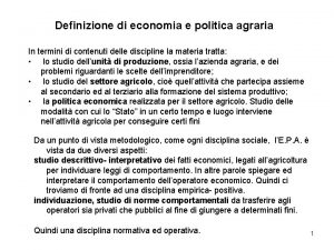 Definizione di economia e politica agraria In termini