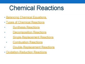 Chemical Reactions Balancing Chemical Equations Types of Chemical