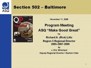 Section 502 Baltimore November 11 2008 Program Meeting