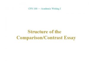 CPN 100 Academic Writing I Structure of the