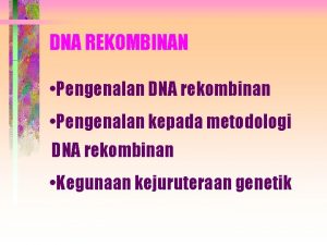 DNA REKOMBINAN Pengenalan DNA rekombinan Pengenalan kepada metodologi