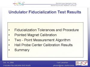 Undulator Fiducialization Test Results Fiducialization Tolerances and Procedure