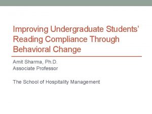 Improving Undergraduate Students Reading Compliance Through Behavioral Change