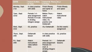 DATE Cohort AMon Tues Cohort B Thurs D