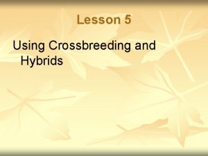 Lesson 5 Using Crossbreeding and Hybrids Next Generation