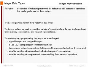 Integer Data Types data type Integer Representation 1