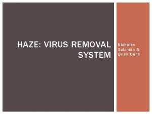 HAZE VIRUS REMOVAL SYSTEM Nicholas Salzman Brian Dunn