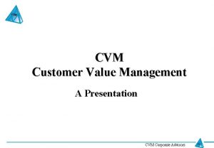 CVM Customer Value Management A Presentation CVM Corporate