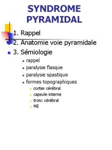 SYNDROME PYRAMIDAL n n n 1 Rappel 2