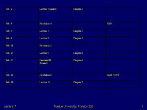 Feb 2 Lecture 7 missed Feb 4 Recitation