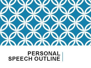 PERSONAL SPEECH OUTLINE ORGANIZING YOUR SPEECH Your speech